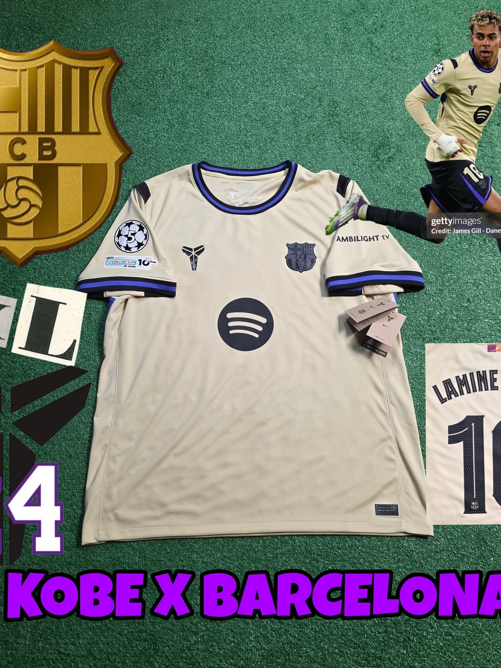 FC Barcelona x Kobe 2025/2026 Away Lamine Yamal #10 Jersey UCL Patches New XXL